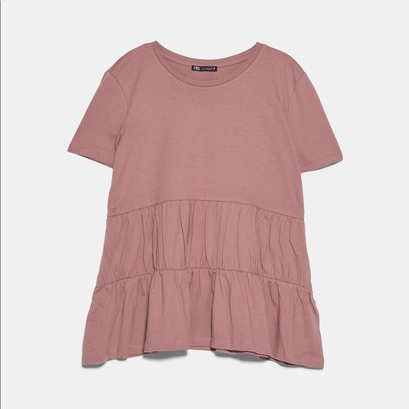 Zara Blush Ruffled Short Sleeve Tee Shirt - Picture 3 of 7